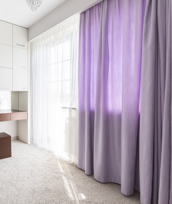 Close-up of purple curtains in the bedroom